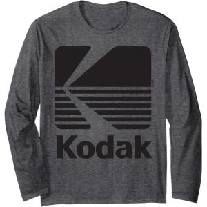 image80s Vintage Kodak Logo  Black Long Sleeve TShirtDark Heather Grey