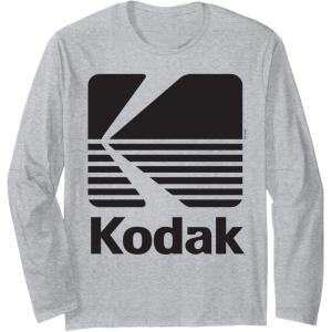 image80s Vintage Kodak Logo  Black Long Sleeve TShirtHeather Grey