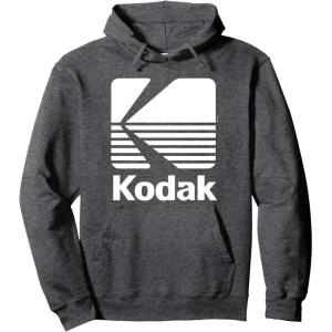 image80s Vintage Kodak Logo  White Pullover HoodieDark Heather Grey