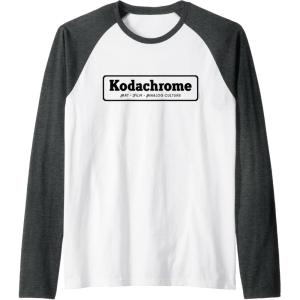 imageKodachrome Logo Design  Black Raglan Baseball TeeDark Heather GreyWhite