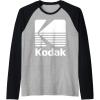 image80s Vintage Kodak Logo  White Raglan Baseball TeeBlackAthletic Heather