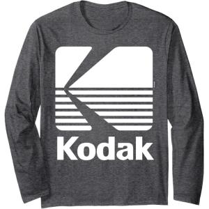 image80s Vintage Kodak Logo  White Long Sleeve TShirtDark Heather Grey