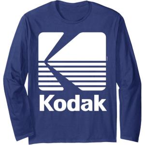 image80s Vintage Kodak Logo  White Long Sleeve TShirtNavy Blue
