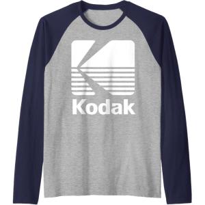 image80s Vintage Kodak Logo  White Raglan Baseball TeeNavy BlueAthletic Heather