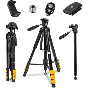 imageKODAK PhotoGear 2in1 Tripod ampamp Monopod  Lightweight 70quot 4Section FlipLock Aluminum  Converts to 645quot Monopod  QuickRelease Plates 3Way Swivel Head Bubble Level  BONUS EGuide ampamp CaseTripod With Remote