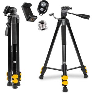 imageKODAK PhotoGear 62quot Lightweight Tripod  Compact 3Section FlipLock Aluminum Tripod Adjusts 2262 QuickRelease Plate Smartphone Adapter ampamp 14 to 38 Screw Bubble Level Carry Case EGuide62 With Remote