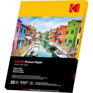 imageKODAK Picture Paper Vivid 85quotx11quot 25 count 66lb230gm2 weight 119 mil thickness Vivid color picture paper