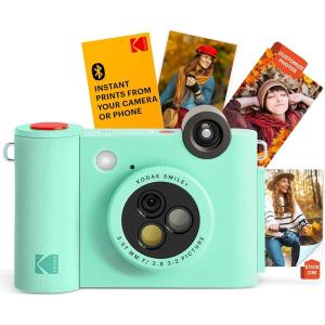 imageKODAK Smile 2in1 Digital Instant Print Camera ampamp Wireless Bluetooth Photo Printer  10MP SpecialEffect Rotating Lens Zink 2x3 StickyBack Photos Print via Fun App from Smart Devices  BlackGreen