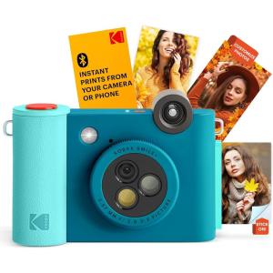 imageKODAK Smile 2in1 Digital Instant Print Camera ampamp Wireless Bluetooth Photo Printer  10MP SpecialEffect Rotating Lens Zink 2x3 StickyBack Photos Print via Fun App from Smart Devices  BlackBlue
