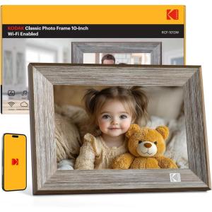 imageKODAK Wooden WiFi Digital Picture Frame 32G 101 Inch Digital Photo Frame 1280x800 HD IPS Touch Screen AutoRotate Share Photos and Videos via KODAK App for Friends and FamilyWood