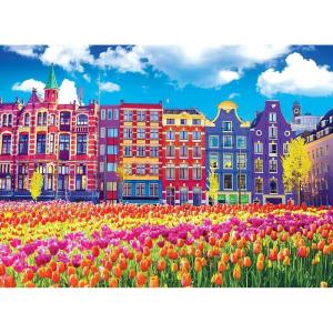 imageRoseArt  Kodak Premium  Traditional Old Buildings and Tulips in Amsterdam Netherlands Holland  1000 Piece Jigsaw Puzzle for Adults