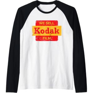imageVintage We Sell Kodak Film Retail sign design Raglan Baseball TeeBlackWhite
