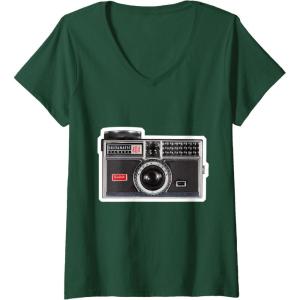 imageWomens KODAK INSTAMATIC Camera Design VNeck TShirtDark Green