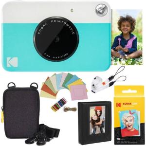 imageKodak Printomatic Instant Camera Bundle Blue Zink Paper 20 Sheets  Case  Photo Album  Hanging FramesBlue