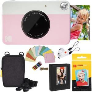 imageKodak Printomatic Instant Camera Bundle Blue Zink Paper 20 Sheets  Case  Photo Album  Hanging FramesPink