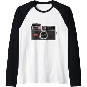 imageKODAK INSTAMATIC Camera Design Raglan Baseball TeeBlackWhite