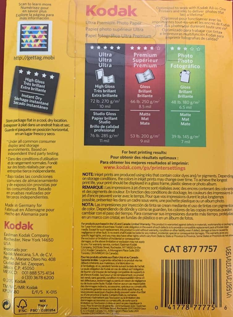 imageKodak Ultra Premium photo paper 4 x 6 glossy NOT FOR DOCK PRINTERS 20 count 74 lb  280 gm 411508777757 Not compatible with Kodak Dock Printers4 x 6  20 Sheets