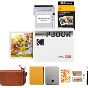 imageKODAK Mini 3 Retro 4PASS Portable Photo Printer 3x3 inches Initial 8 Sheets  30 Sheets  Gift Bundle WhiteWhite