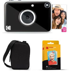 imageKodak Printomatic Instant Print Digital Camera Starter Bundle  Carrying Case  Zink 20pk StickyBack Photo Paper  10MP FullColor Photos GB LED Status Indicator  Black