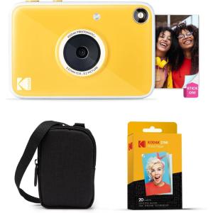 imageKodak Printomatic Instant Print Digital Camera Starter Bundle  Carrying Case  Zink 20pk StickyBack Photo Paper  10MP FullColor Photos GB LED Status Indicator  Yellow